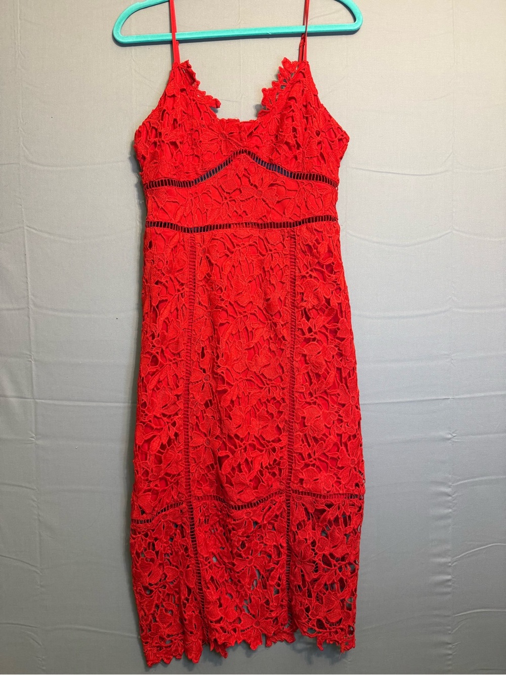 Boohoo Red Lace Midi Dress with Spaghetti Straps